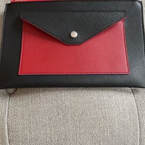 Leather Envelope Clutch Bag - Red and Black
